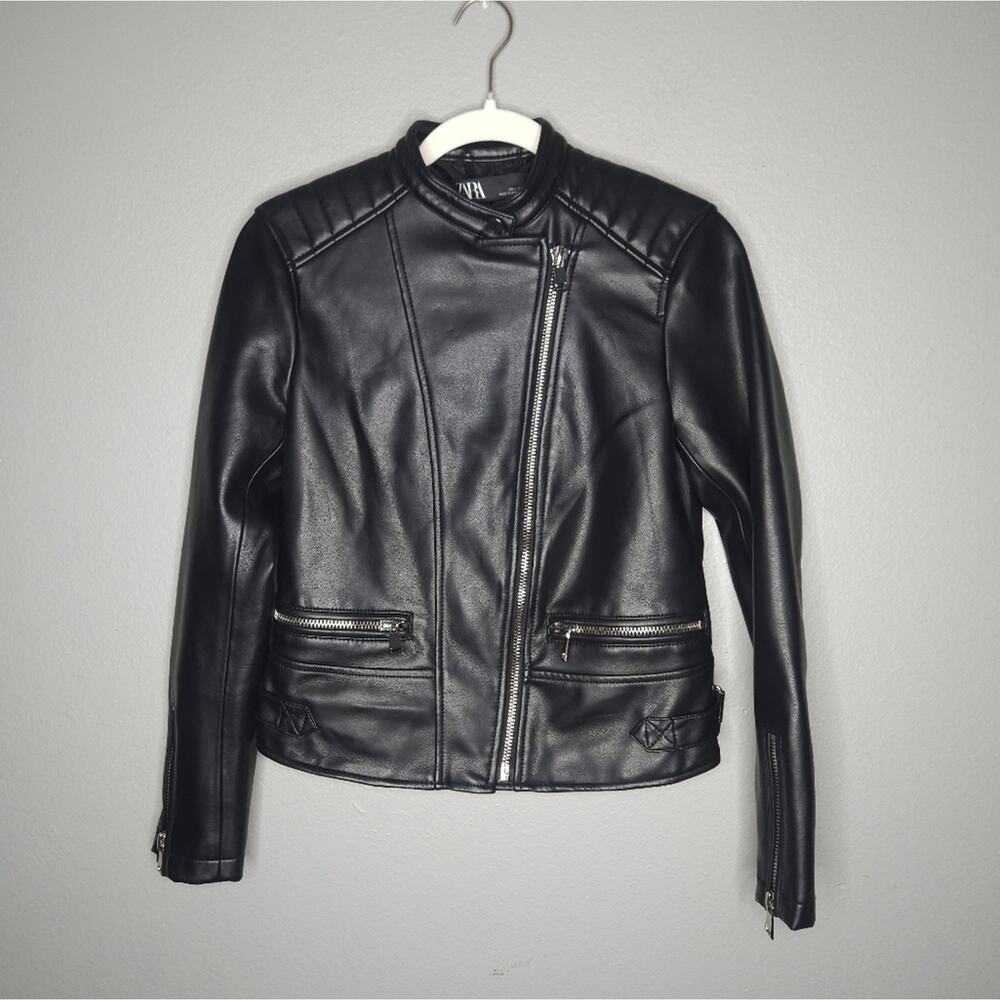 Zara Faux Leather Biker Jacket Motto Jacket View 4